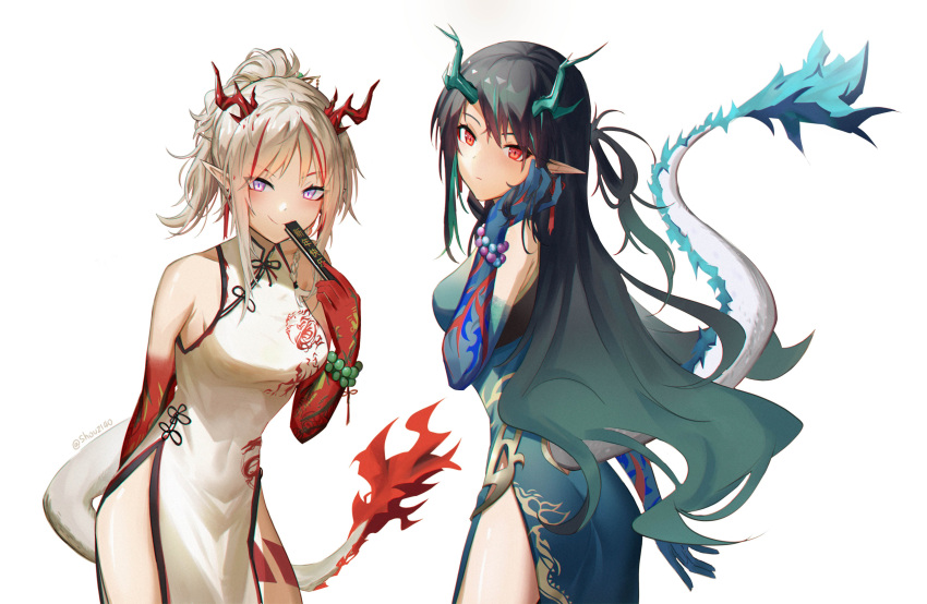 2girls, absurdres, arknights, ass, bangs, bare_shoulders, bead_bracelet, beads
