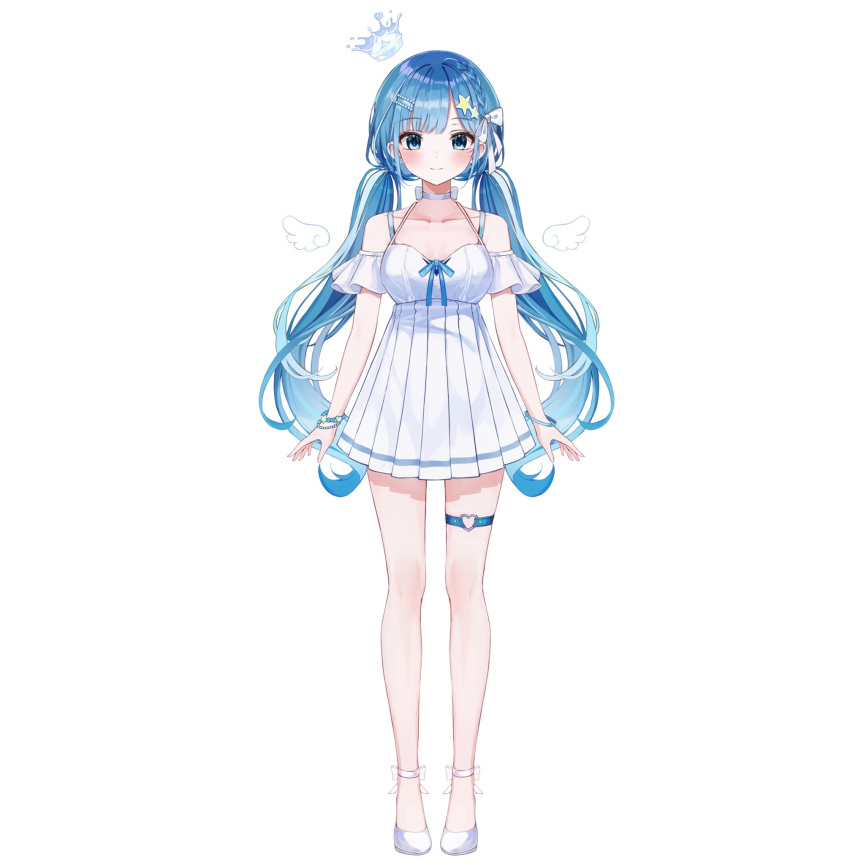 1girl, arms_at_sides, bangs, blue_eyes, blue_hair, braid, breasts, closed_mouth