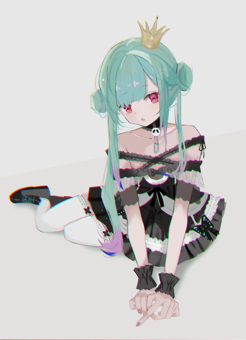 :o, absurdres, bangs, black_dress, blunt_bangs, bow, chain, choker