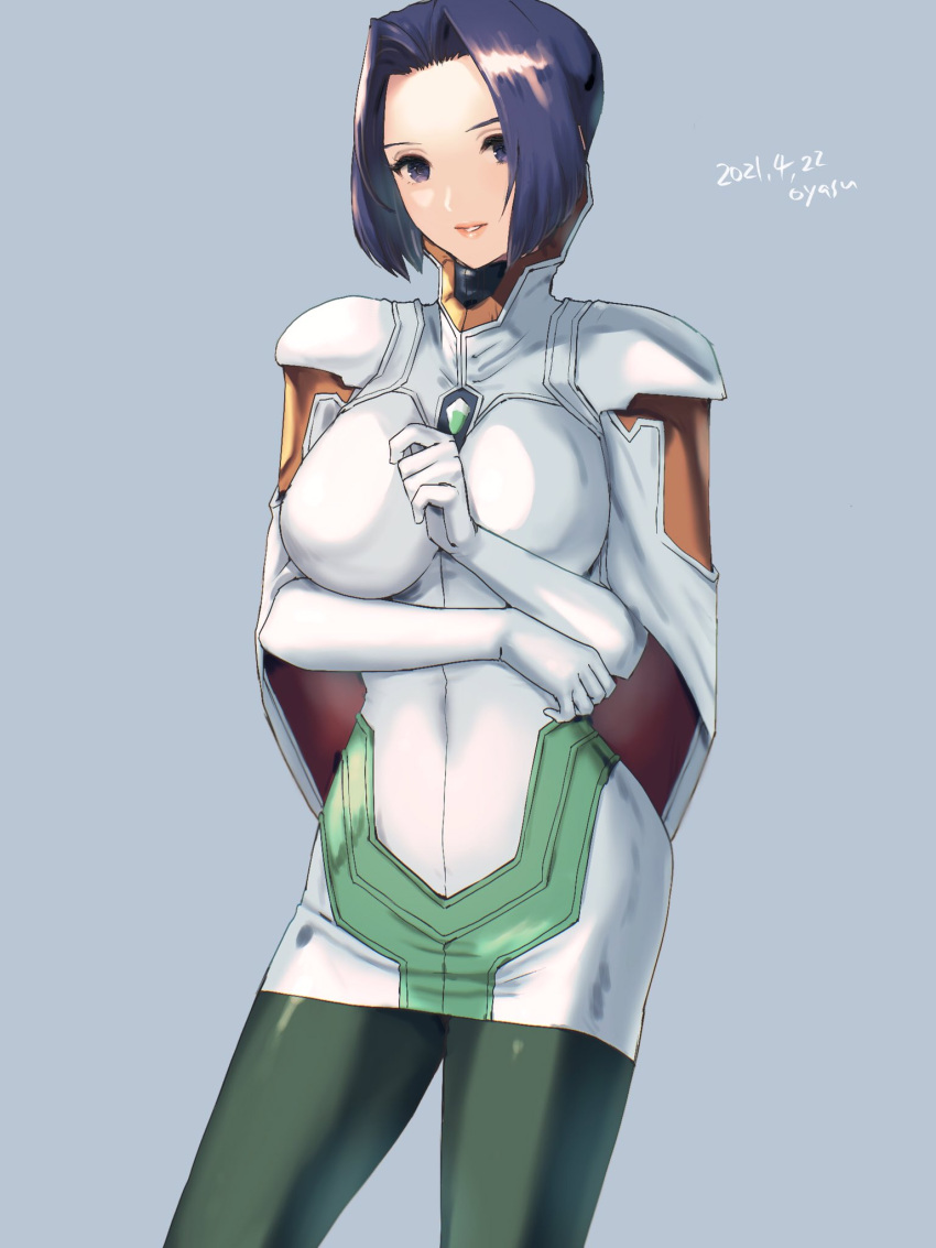 1girl, 2021, artist_name, blue_eyes, breasts, dated, dress, gloves