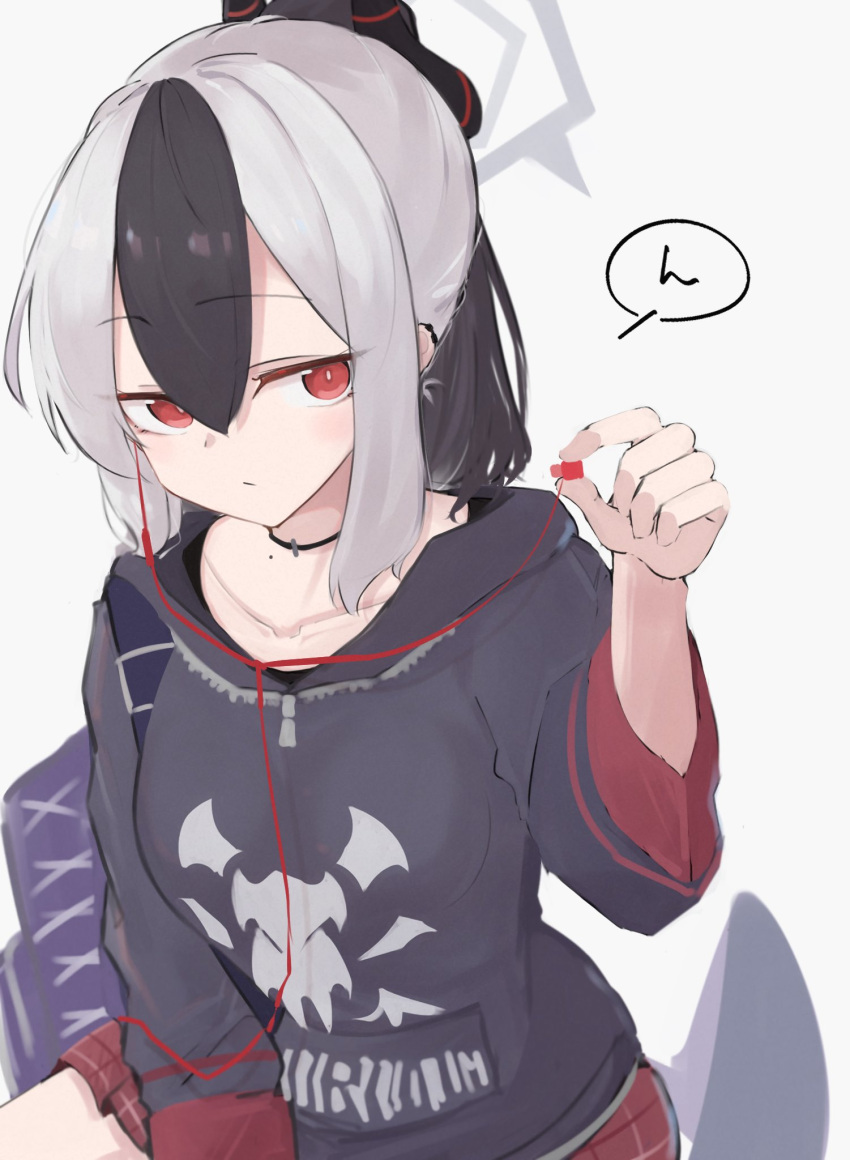 1girl, asususususu, bangs, black_bag, black_choker, black_hair, black_hoodie, black_wings