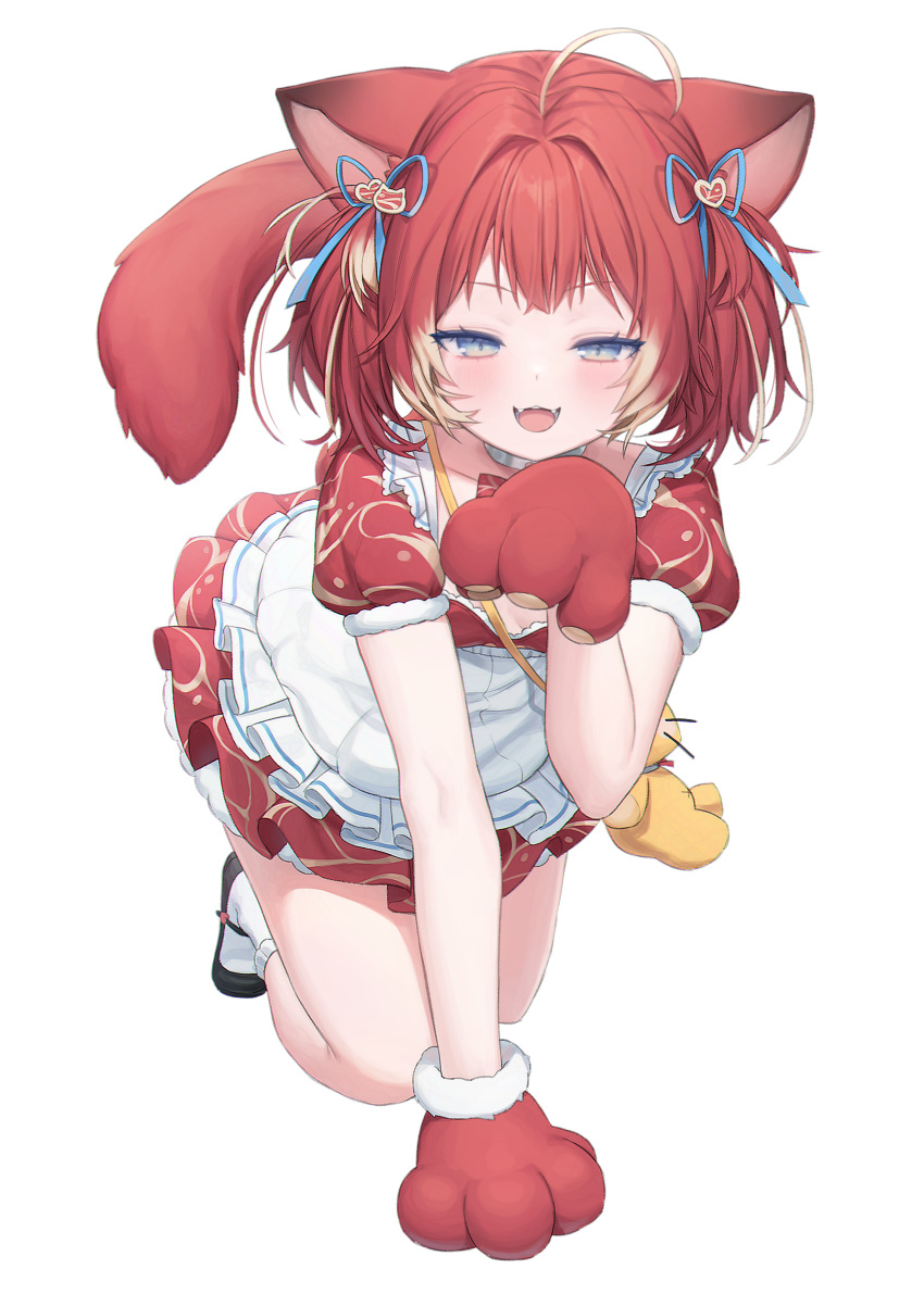 1girl, absurdres, ahoge, all_fours, animal_ears, animal_hands, cat_ears, cat_girl