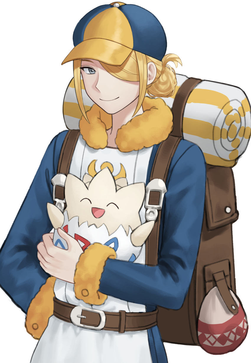 1boy, absurdres, backpack, bag, bangs, belt, blonde_hair, brown_bag