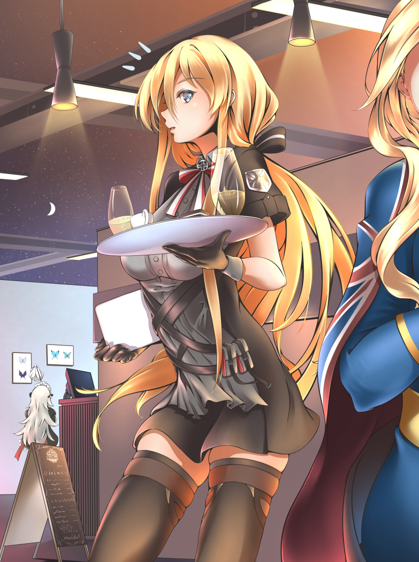3girls, absurdres, alternate_hairstyle, azur_lane, bismarck_(azur_lane), bismarck_(iron_black_elysium)_(azur_lane), blonde_hair, blue_eyes