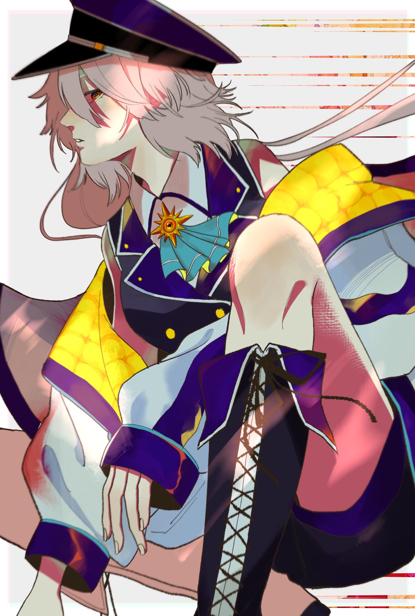 1girl, a_ida1226, alta_il, ascot, bangs, bare_shoulders, black_footwear, black_jacket