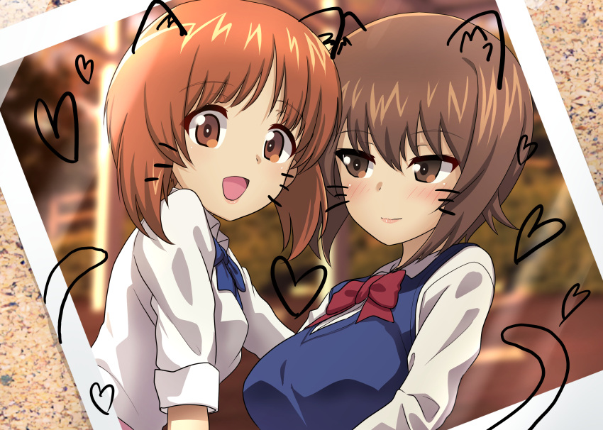 :d, alternate_costume, animal_ears, bangs, blue_bow, blue_bowtie, blue_sweater, bow