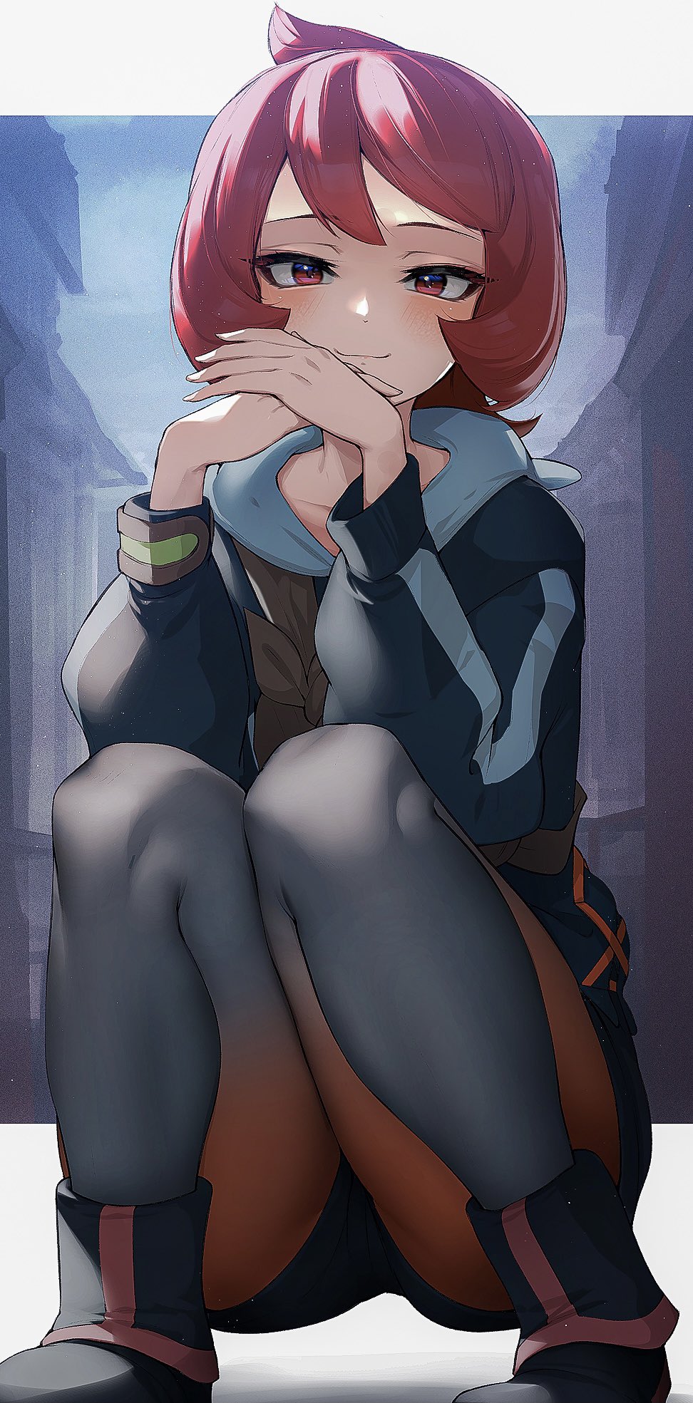 1girl, arezu_(pokemon), bangs, blush, boots, breasts, closed_mouth, collarbone