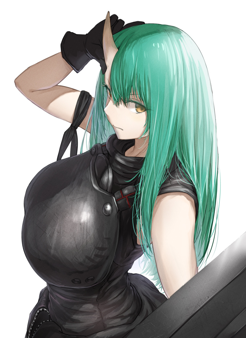 1girl, arknights, armband, armor, black_gloves, black_jacket, black_shirt, breastplate