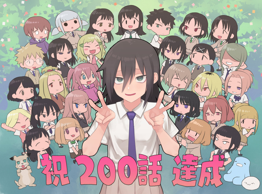 3boys, anna_(watamote), bags_under_eyes, black_hair, blazer, blonde_hair, blush, cardigan