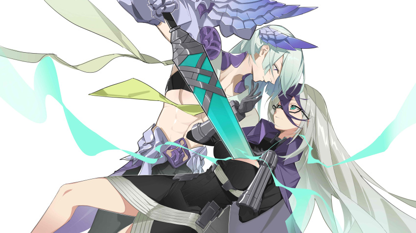 1boy, 1girl, abs, absurdres, aqua_hair, bangs, black-framed_eyewear, black_dress