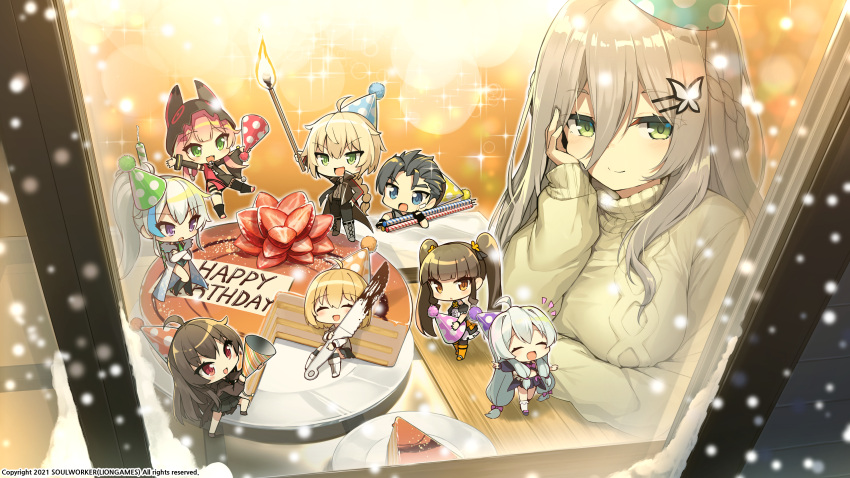 2boys, 6+girls, alternate_costume, animal_ears, anniversary, asymmetrical_legwear, bandage_on_face, bandages