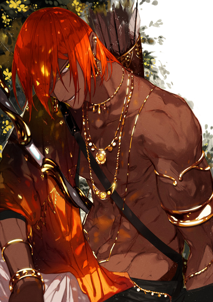 1boy, abs, ashwatthama_(fate), bangs, commentary_request, dark-skinned_male, dark_skin, fate/grand_order