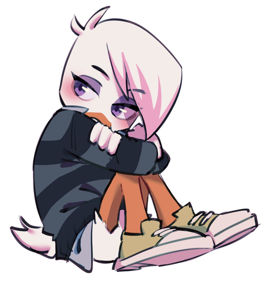 1girl, bird, blush, crossed_arms, disney, duck, ducktales, dyed_bangs