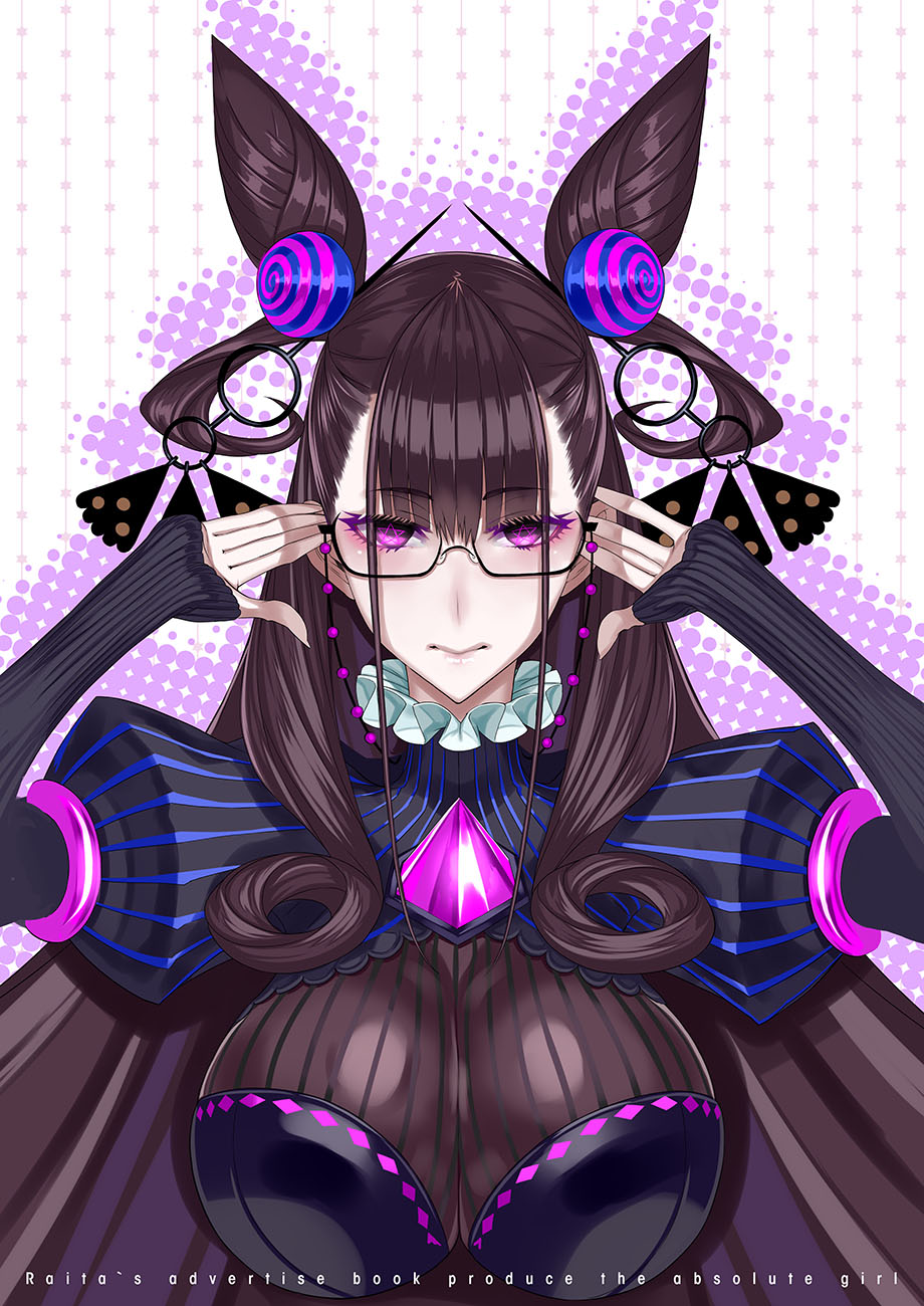1girl, amethyst_(gemstone), bangs, black_dress, breasts, closed_mouth, dress, fate/grand_order