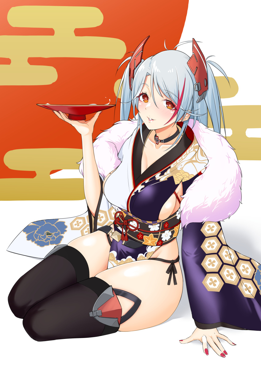 1girl, absurdres, antenna_hair, azur_lane, black_legwear, blush, breasts, choker