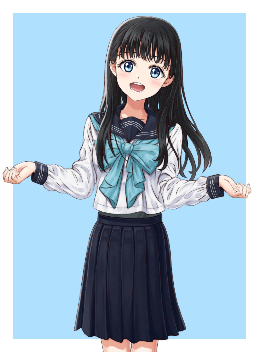 akebi-chan_no_serafuku, akebi_komichi, black_hair, black_sailor_collar, black_skirt, blue_eyes, blue_neckerchief, commentary_request