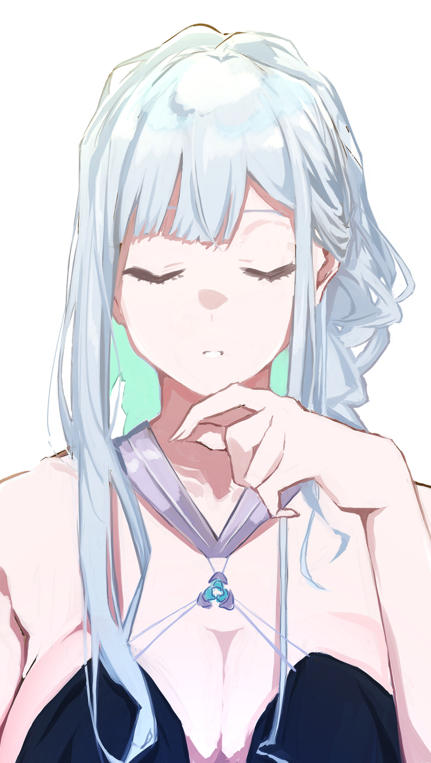 1girl, absurdres, ak-12_(girls'_frontline), bangs, bare_shoulders, blue_dress, breasts, cleave