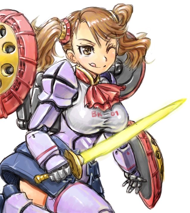 1girl, :q, amania_orz, breasts, gundam, gundam_build_fighters, gundam_build_fighters_try, hyper_gyanko