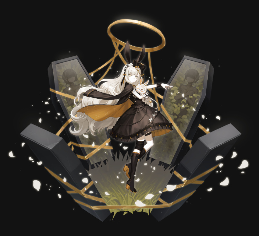1girl, absurdres, alchemy_stars, animal_ears, baegbalbaegjung, bangs, black_background, black_dress