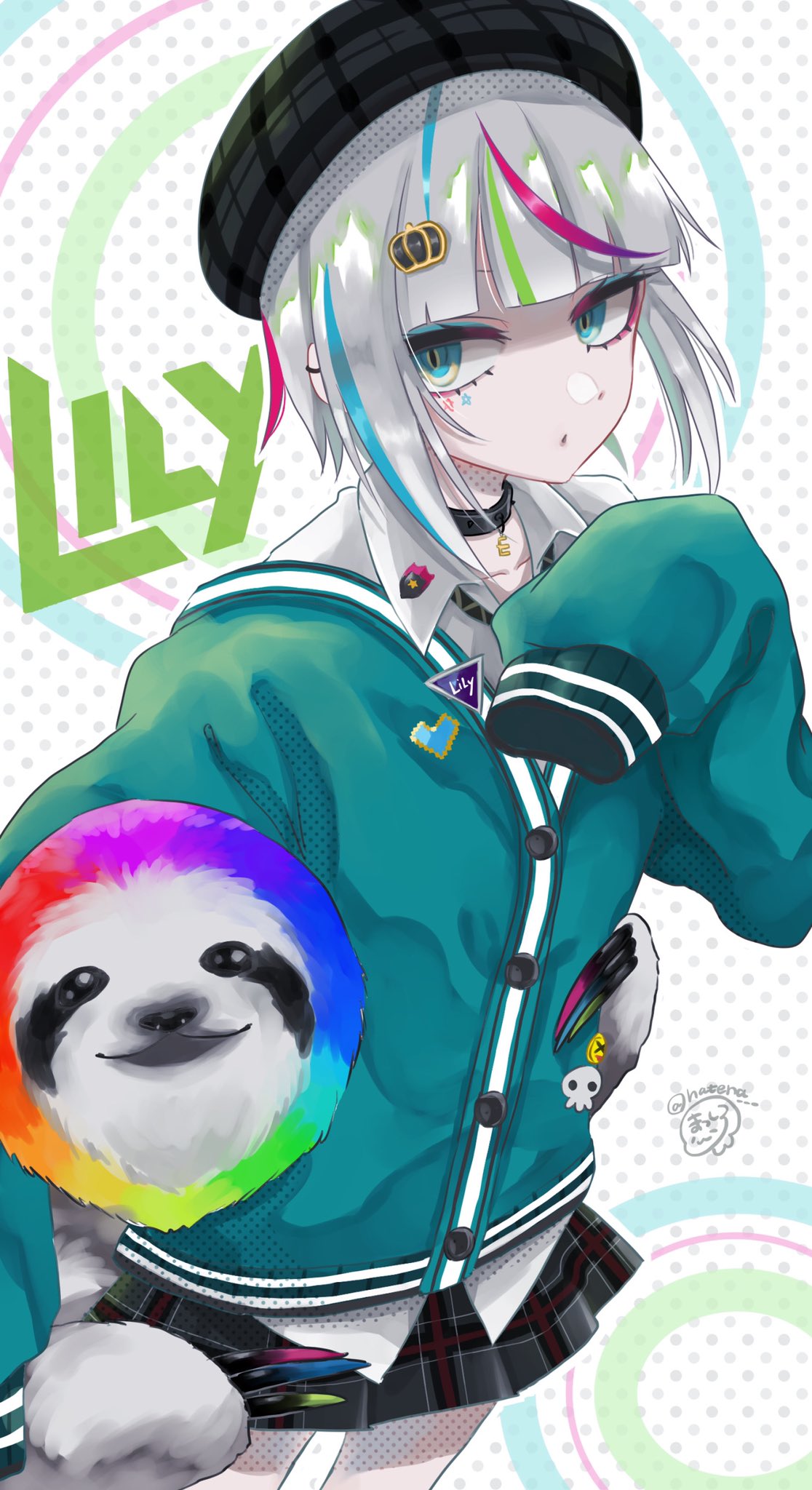 1girl, blue_eyes, blue_hair, choker, crown_hair_ornament, green_hair, hair_ornament, hairclip