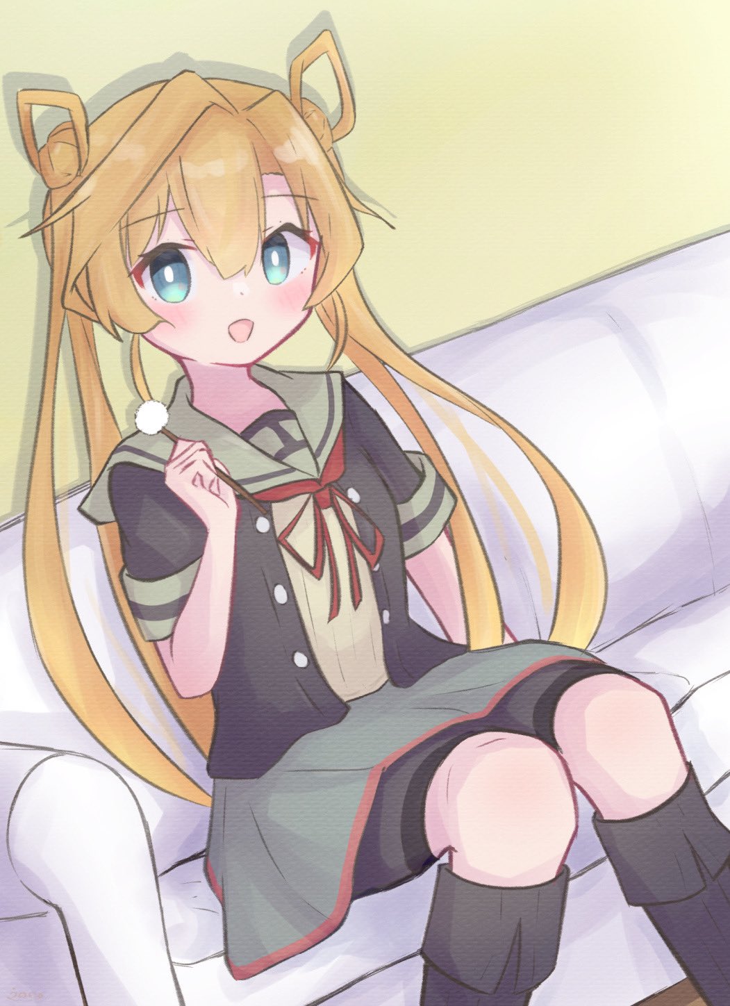 1girl, abukuma_(kancolle), abukuma_kai_ni_(kancolle), bangs, bike_shorts, bikini, bikini_under_clothes, blonde_hair