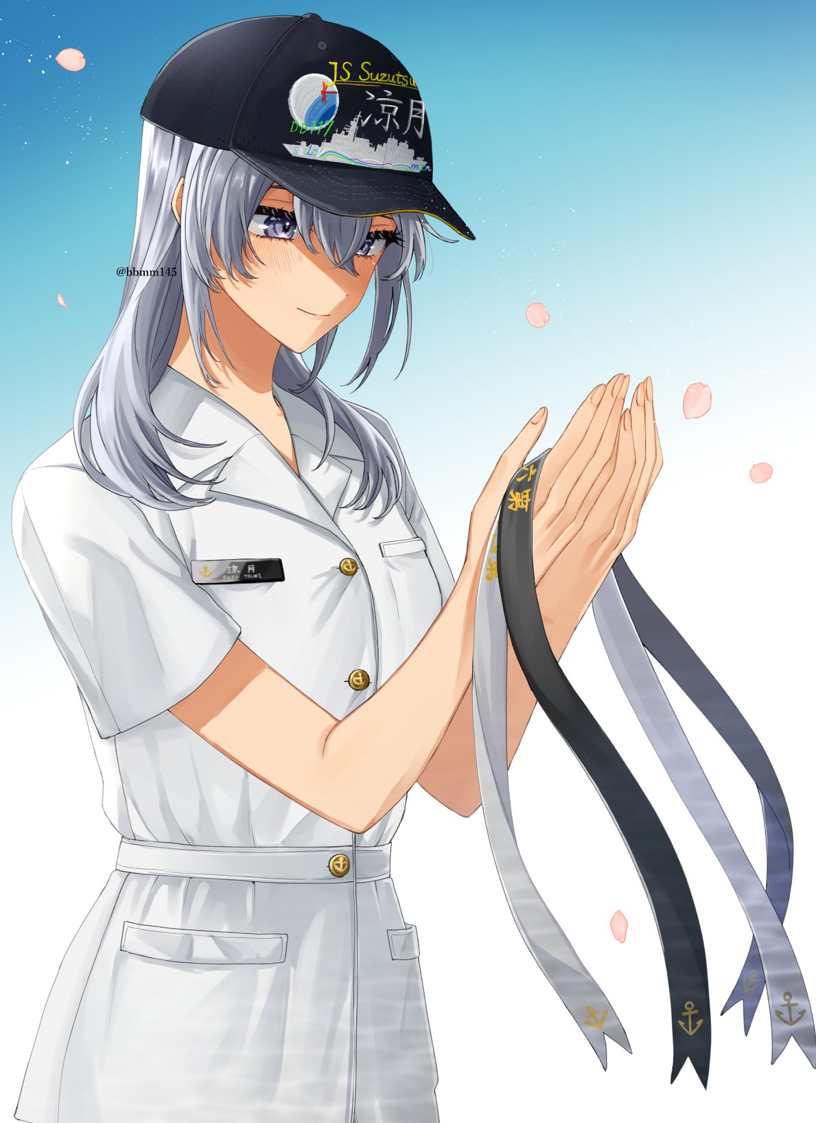 1girl, alternate_costume, anchor_symbol, bangs, baseball_cap, black_headwear, blush, breasts