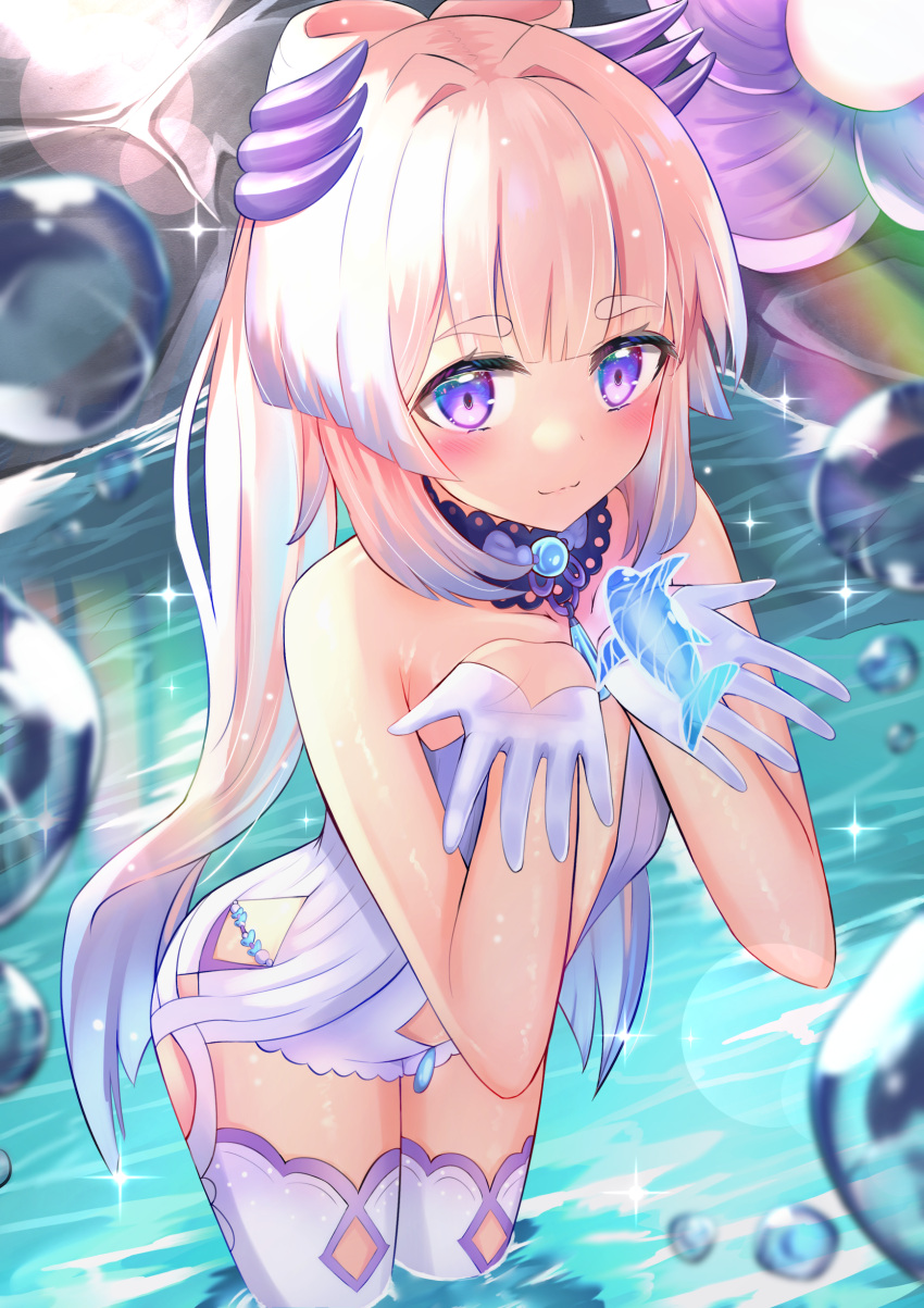 1girl, absurdres, bangs, blunt_bangs, coral, detached_collar, dress, eyebrows_visible_through_hair