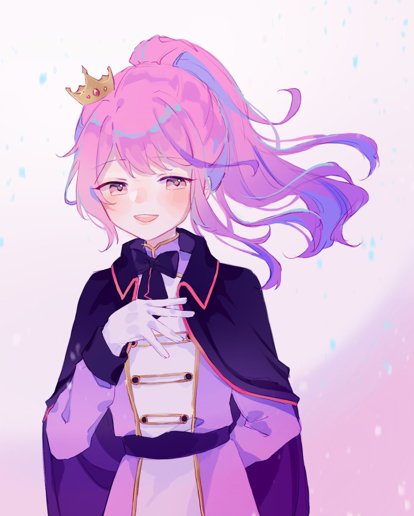 1girl, absurdres, blush, crown, gloves, hand_on_own_chest, highres, indie_virtual_youtuber