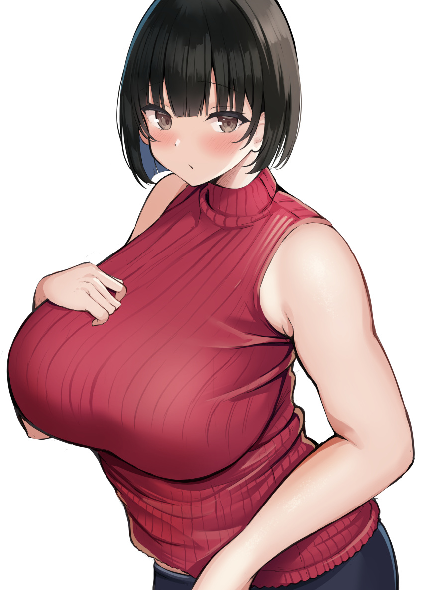 1girl, absurdres, bangs, bare_arms, bare_shoulders, black_eyes, black_hair, blush