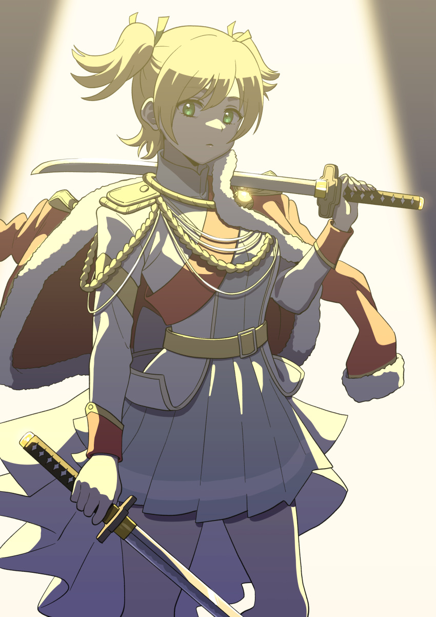 1girl, absurdres, aiguillette, arm_at_side, backlighting, bangs, belt, belt_buckle