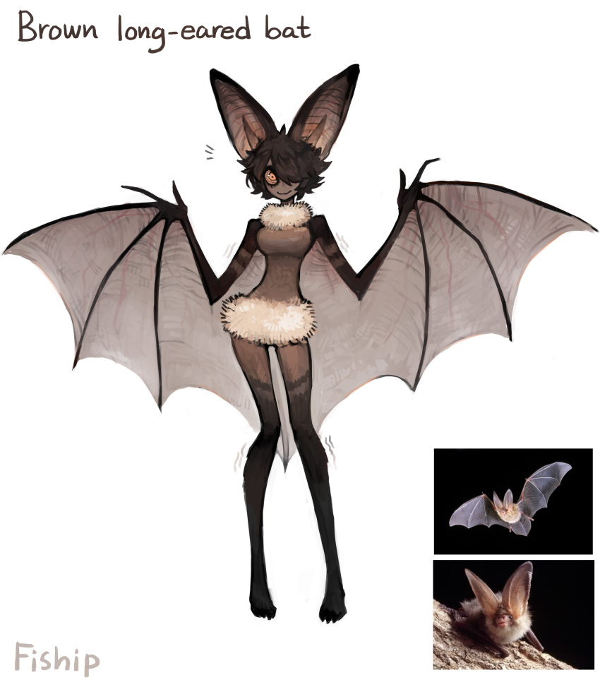 1girl, absurdres, animal_ears, artist_name, bat_ears, bat_girl, bat_wings, brown_hair