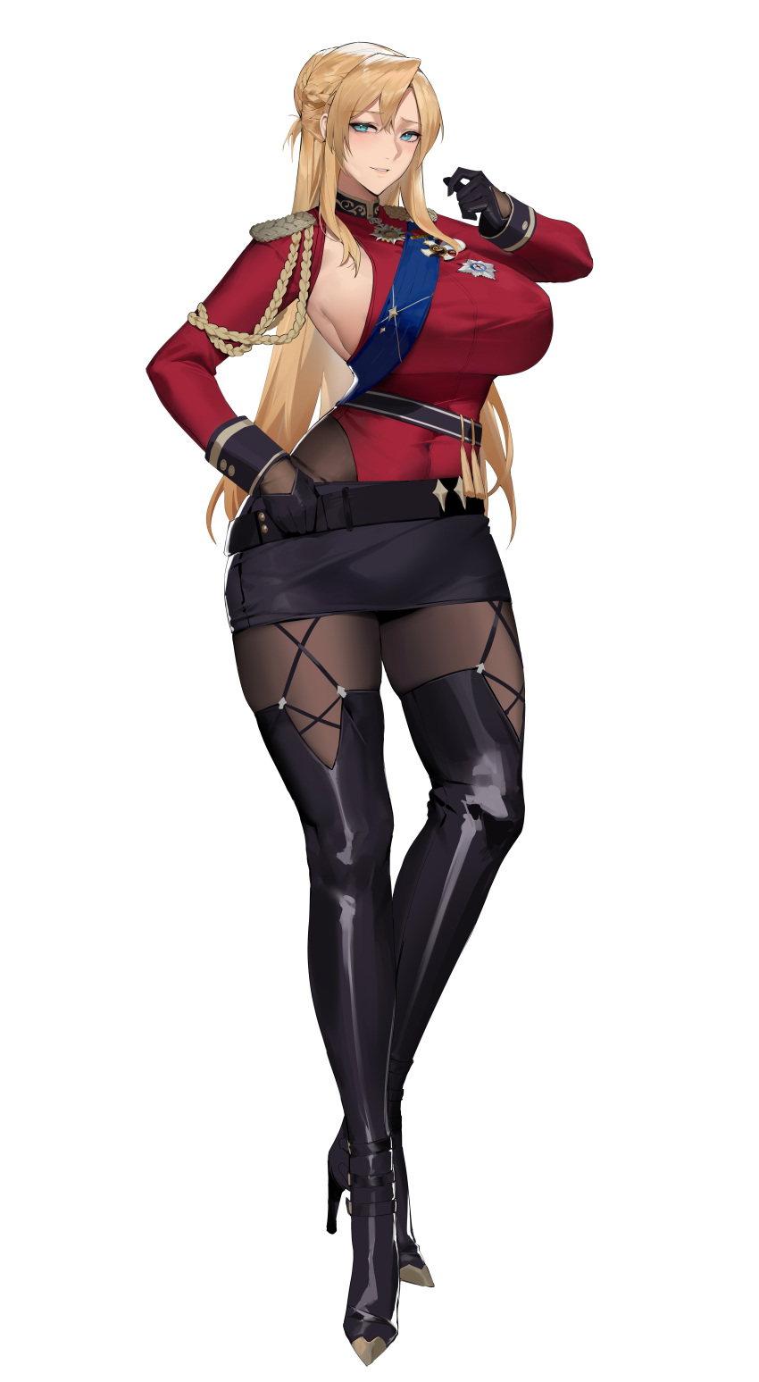 1girl, absurdres, aiguillette, bangs, belt, black_gloves, black_legwear, black_skirt