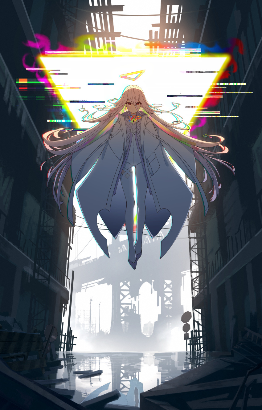 1girl, absurdres, bodysuit, breasts, building, choker, closed_mouth, coat