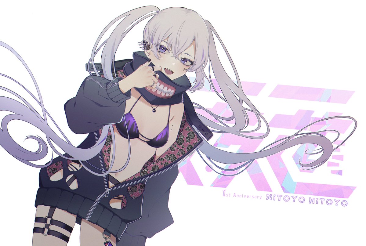 1girl, blush, bra, breasts, character_name, colored_tips, hitoyo_hitoyo, hood