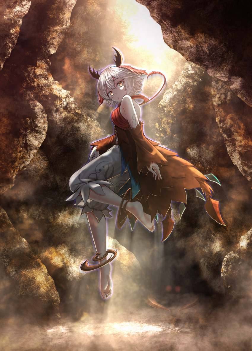 1girl, absurdres, antlion, arthropod_girl, bare_shoulders, barefoot, detached_sleeves, duel_monster