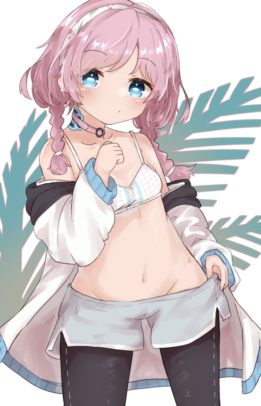 1girl, arknights, bangs, bikini, bikini_top_only, black_legwear, blue_eyes, blue_poison_(arknights)