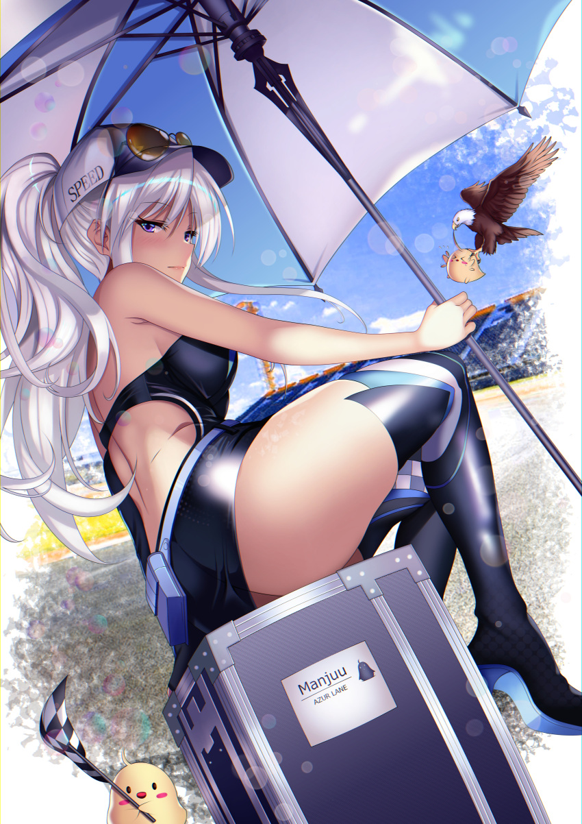 1girl, absurdres, ass, azur_lane, back_cutout, bald_eagle, belt, bird