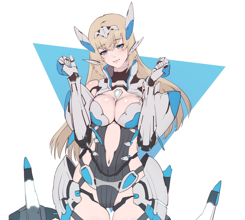 1girl, android, blonde_hair, blue_eyes, breasts, cowboy_shot, di_allez_series, eyebrows_visible_through_hair
