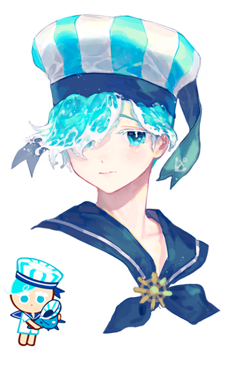 1boy, anchor_symbol, aqua_eyes, aqua_hair, caustics, chibi, closed_mouth, cookie_run