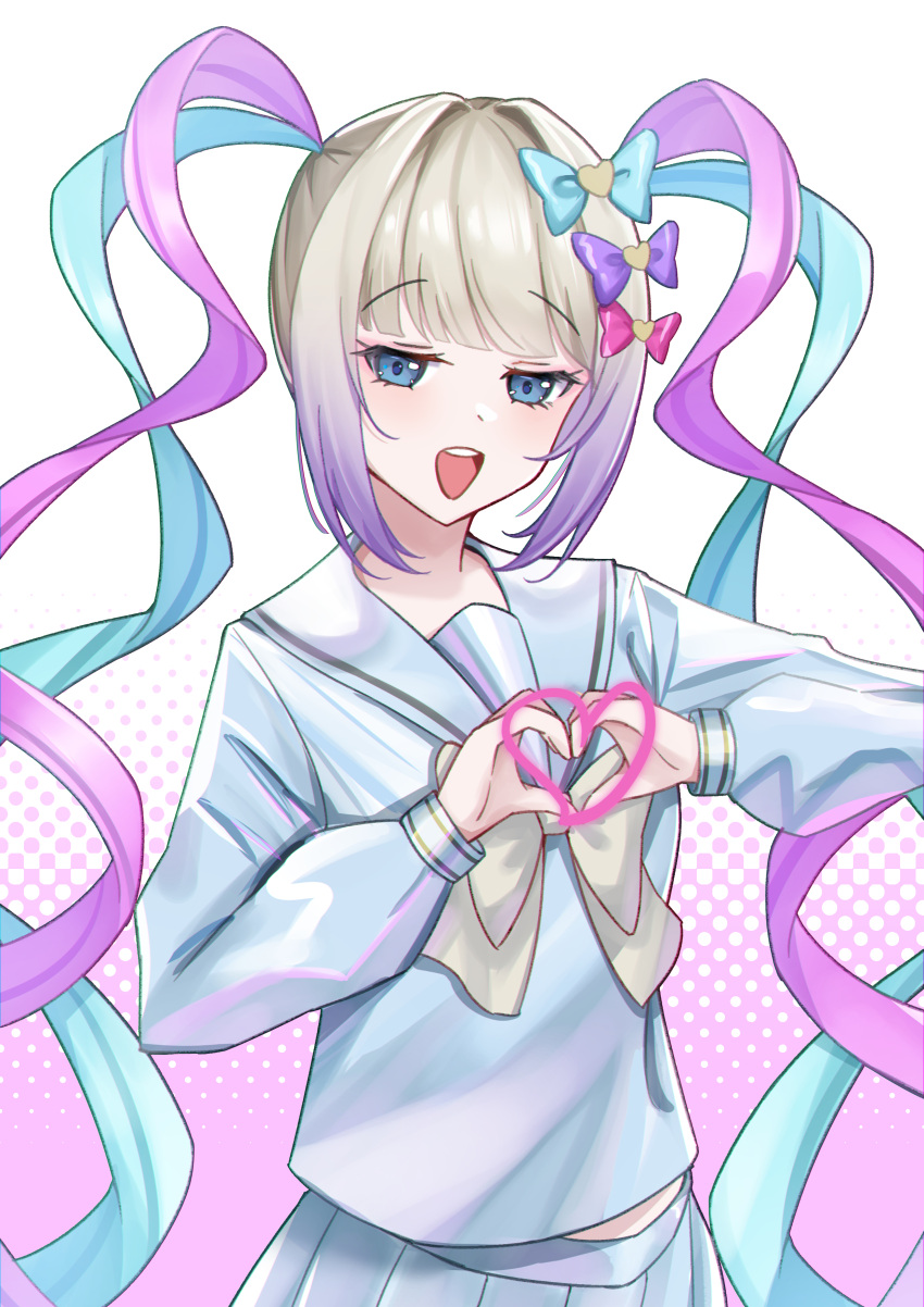 1girl, absurdres, bangs, blue_bow, blue_hair, blue_jacket, bow, chouzetsusaikawa_tenshi-chan