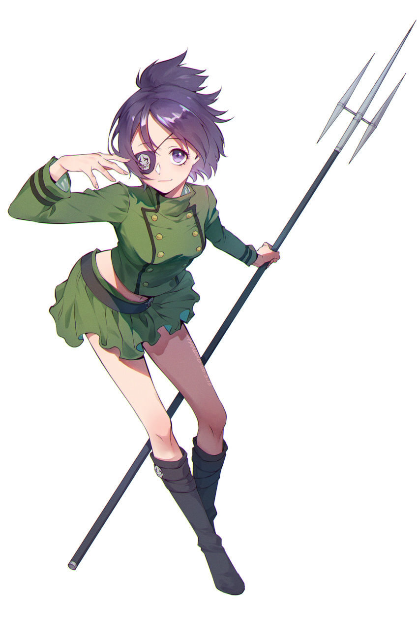 1girl, boots, chrome_dokuro, closed_mouth, eyepatch, full_body, highres, katekyo_hitman_reborn