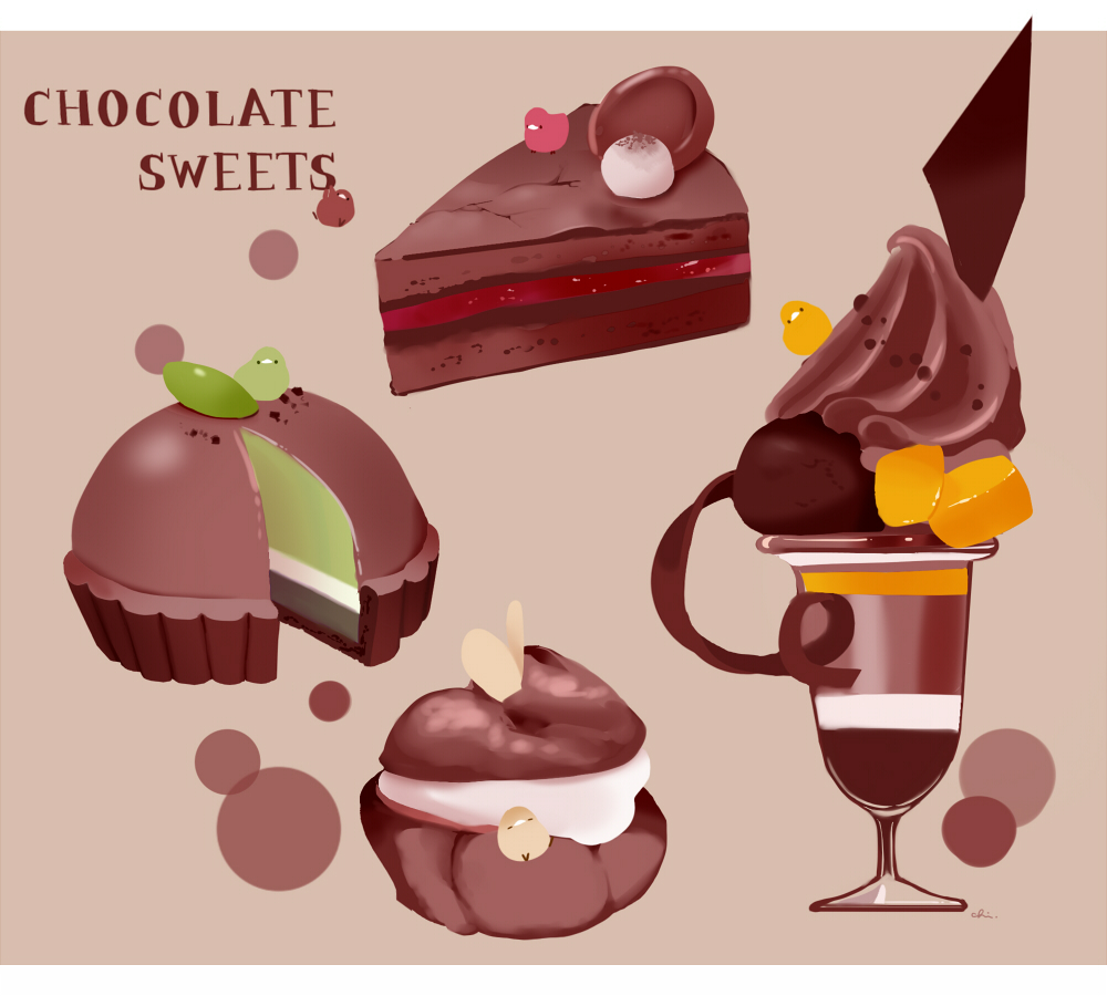 animal, bird, border, cake, cake_slice, chai, chibi, chocolate_cake