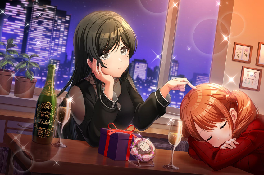 aoyagi_tsubaki, black_eyes, black_hair, blush, d4dj, dress, long_hair, smile
