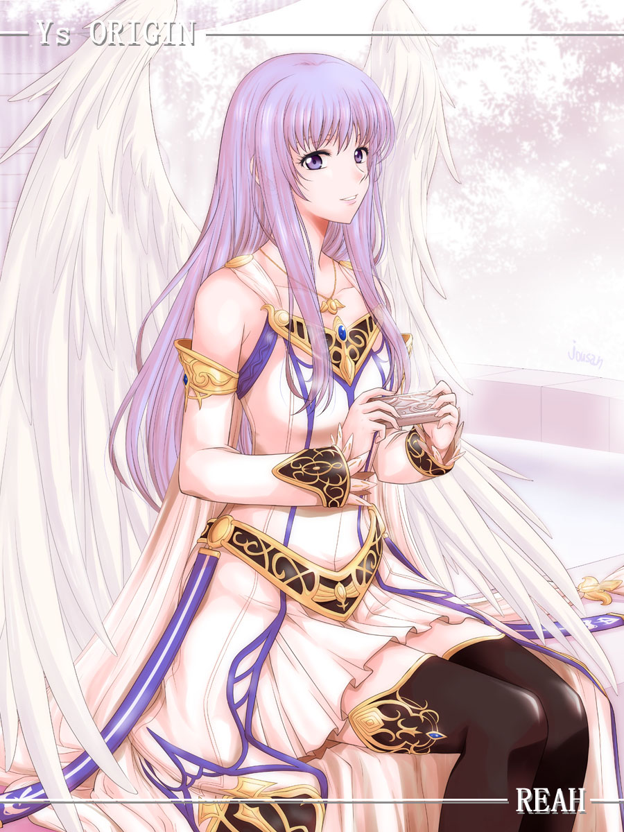 1girl, angel_wings, detached_sleeves, dress, falcom, harmonica, highres, instrument