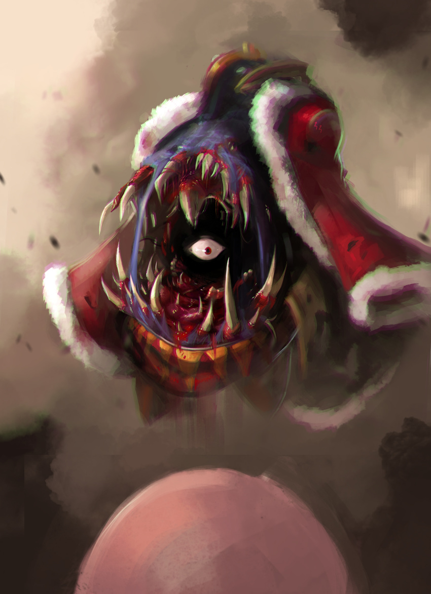 2boys, absurdres, blood, body_horror, coat, commentary, extra_mouth, guro