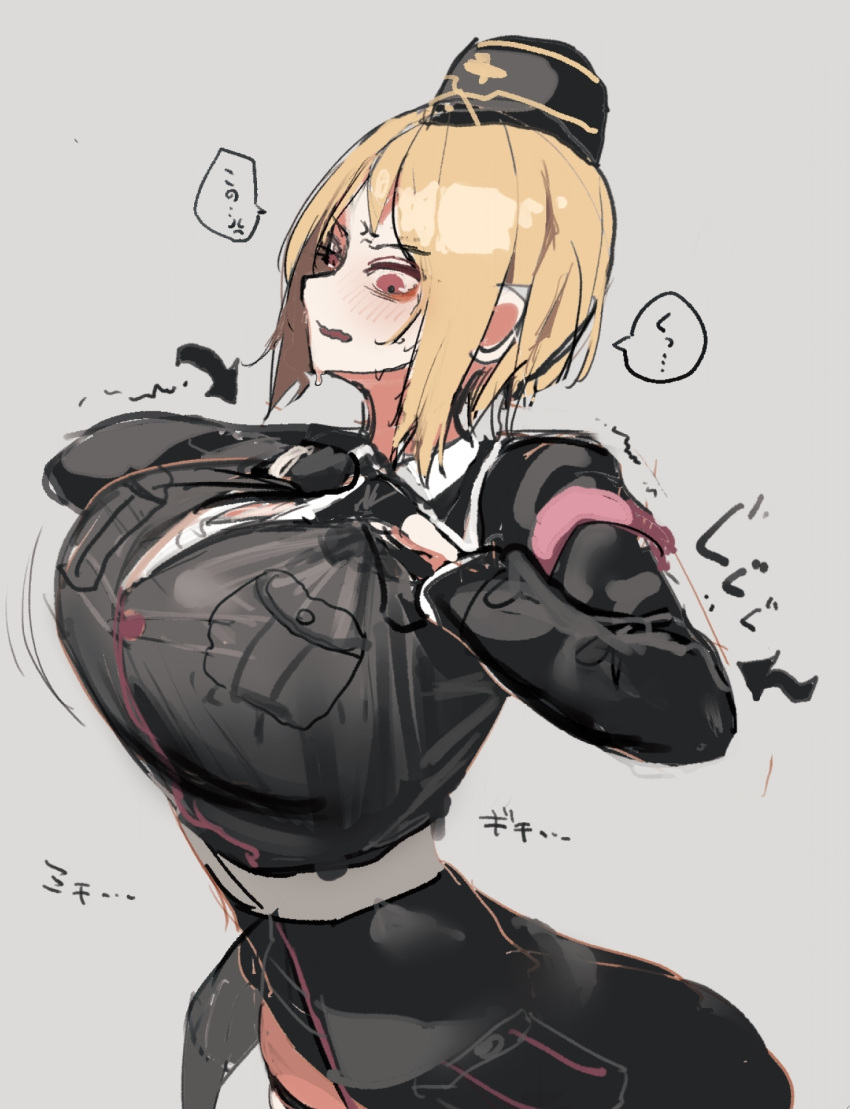 1girl, akitaka_takaaki, angry, armband, belt, breasts, girls_frontline, gloves