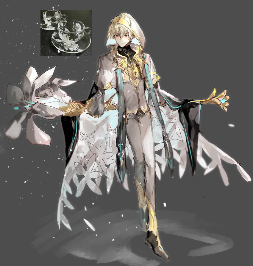 1boy, absurdres, black_shirt, blurry, capelet, closed_mouth, collared_shirt, commentary_request