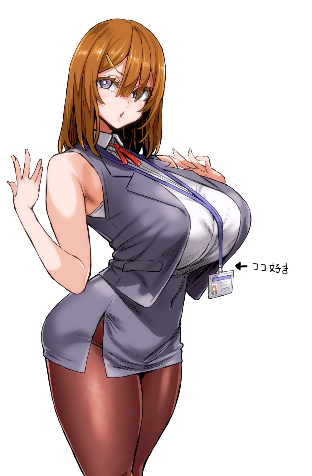 1girl, :o, armpits, asanagi, blue_eyes, breasts, brown_hair, check_translation
