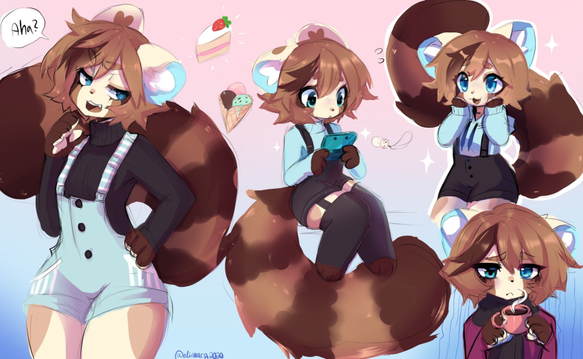 1girl, anakoluth, black_legwear, black_sweater, blue_eyes, brown_hair, eyebrows_visible_through_hair, furry