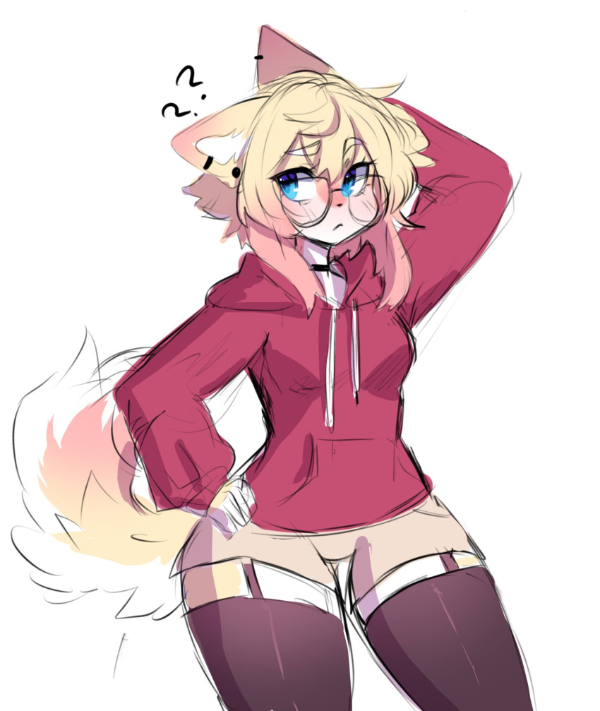 1girl, ?, ??, anakoluth, animal_ears, arm_behind_head, arm_up, black_legwear